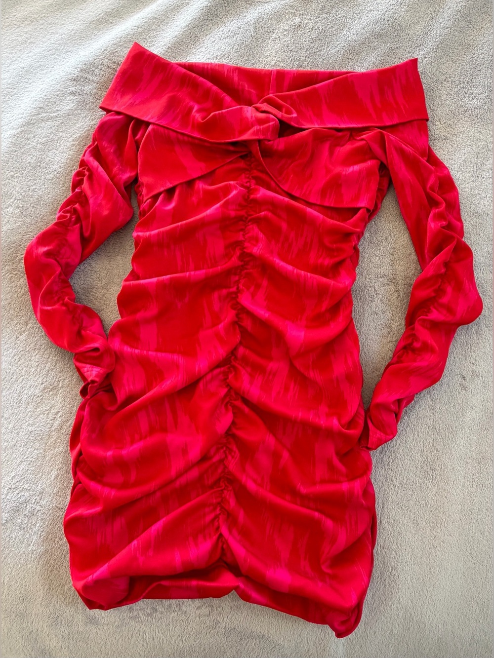 H&M Red Off-Shoulder Ruched Bodycon Dress Size S